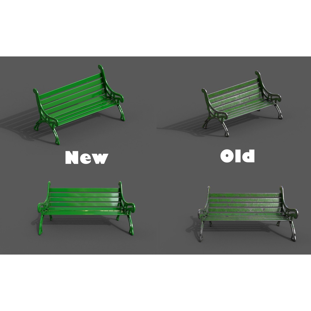 Street Bench 3D Model – Low-Poly Furniture Asset, FBX/OBJ - View 5