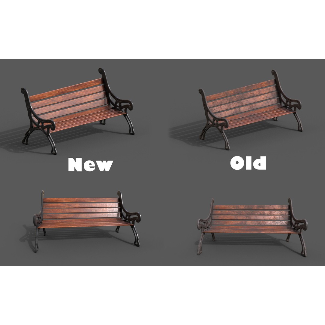 Street Bench 3D Model – Low-Poly Furniture Asset, FBX/OBJ - View 6