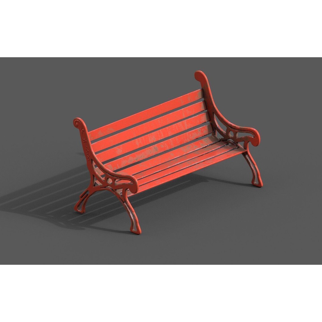 Street Bench 3D Model – Low-Poly Furniture Asset, FBX/OBJ - View 7