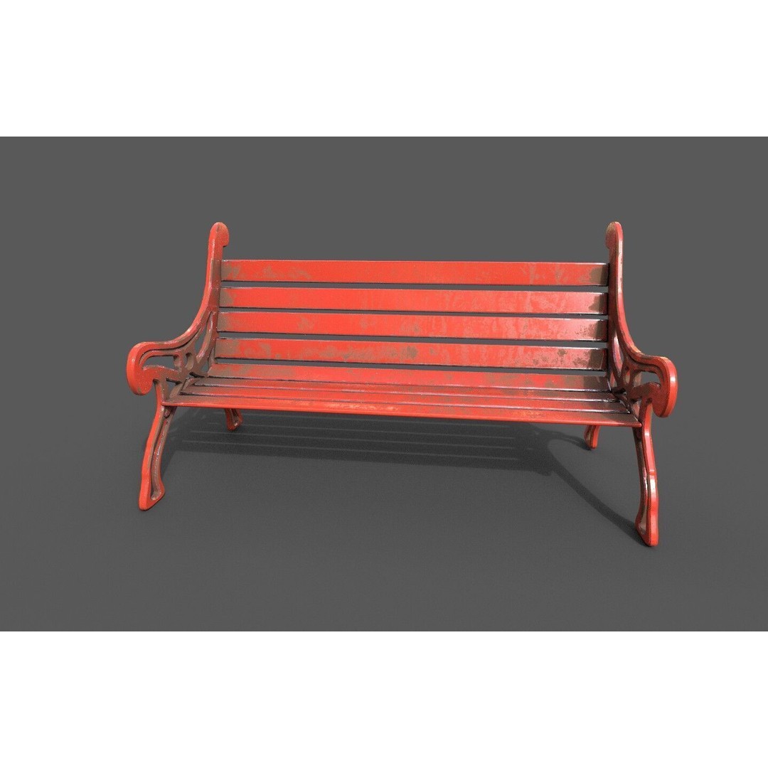 Street Bench 3D Model – Low-Poly Furniture Asset, FBX/OBJ - View 8