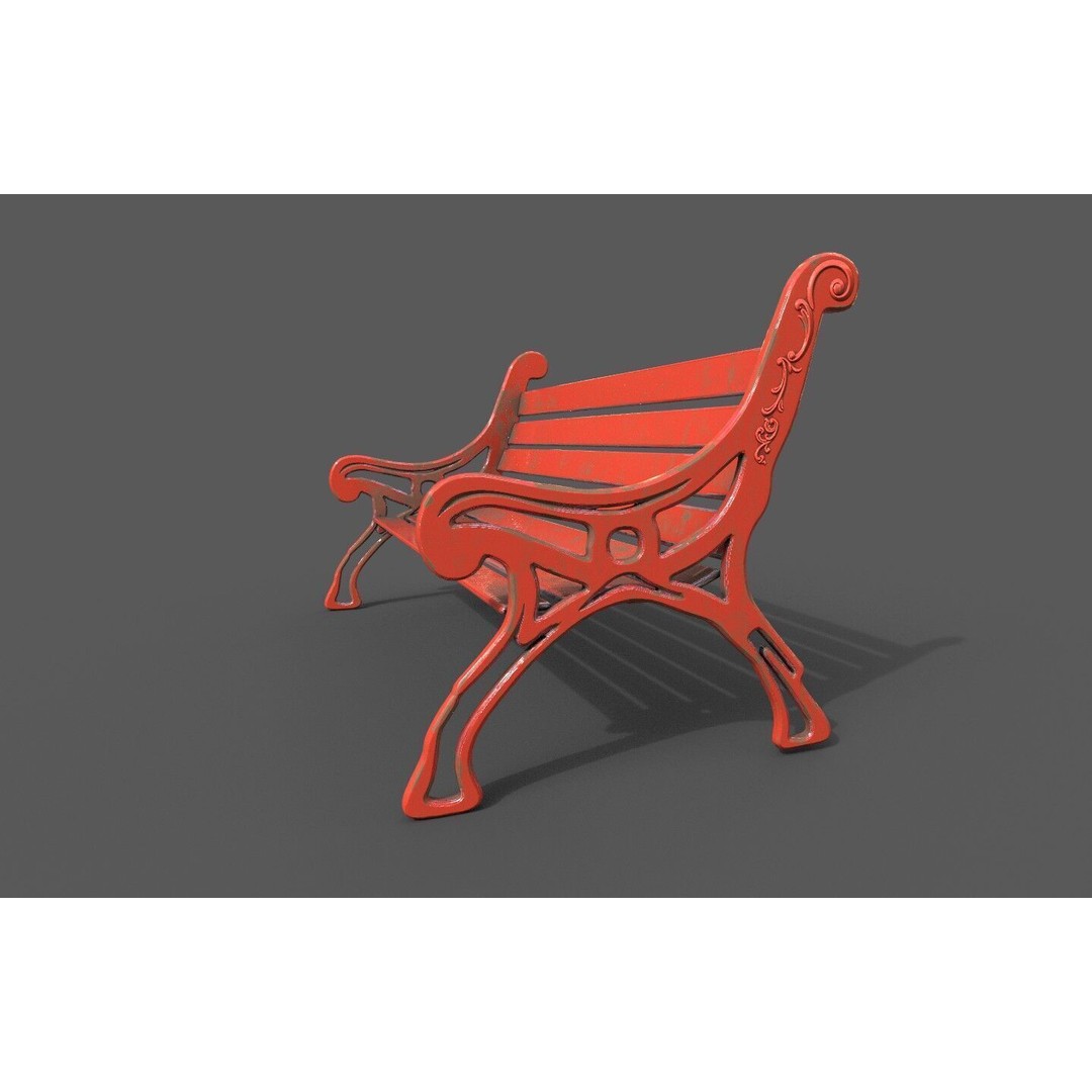 Street Bench 3D Model – Low-Poly Furniture Asset, FBX/OBJ - View 9