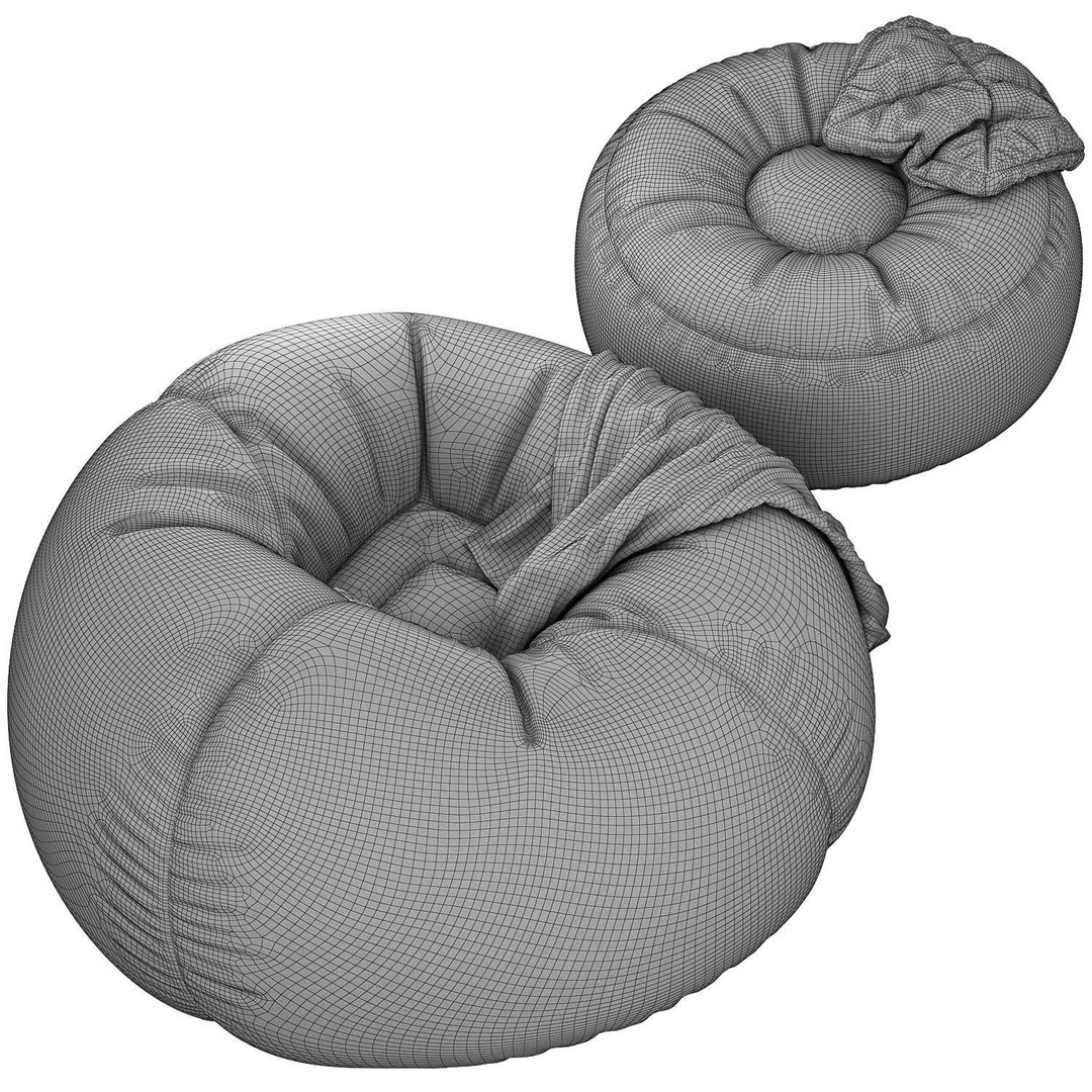 Bean Bag Chair 3D Model – Low Poly Leather Furniture Set, FBX, OBJ