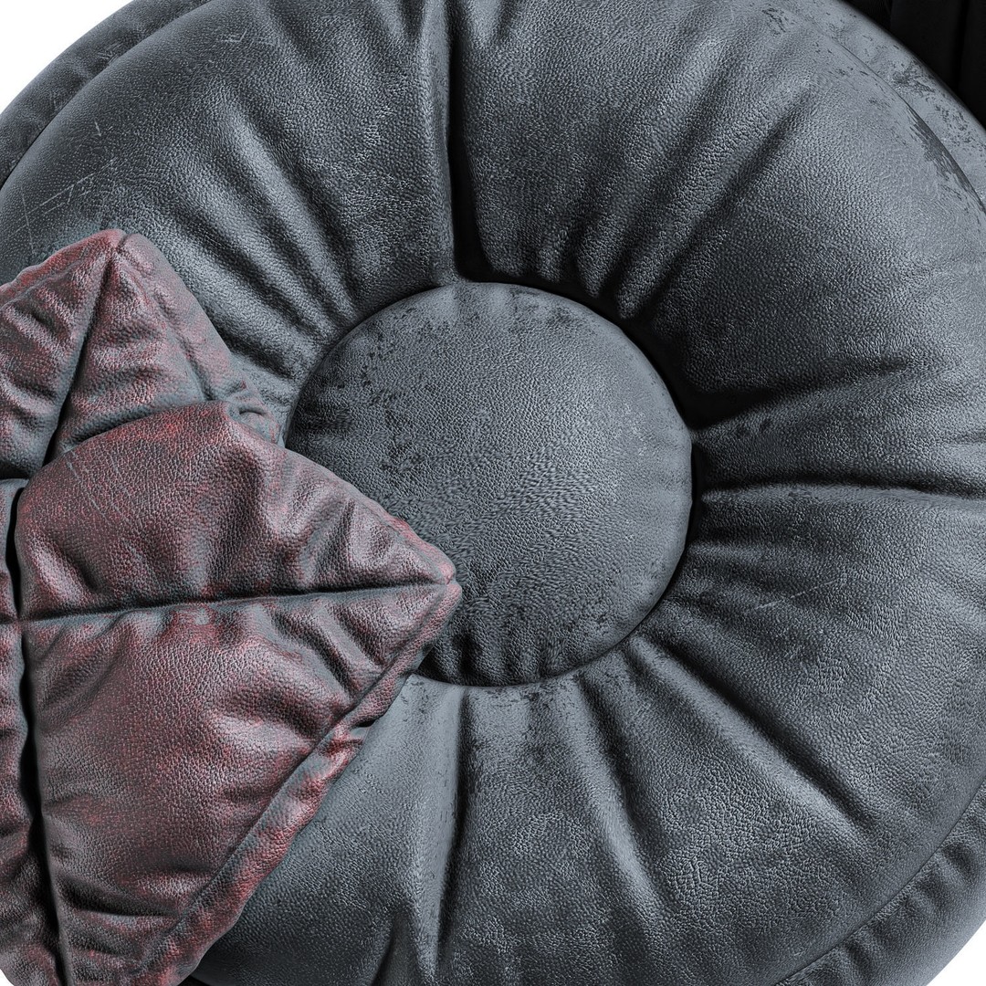Bean Bag Chair 3D Model – Low Poly Leather Furniture Set, FBX, OBJ - View 10