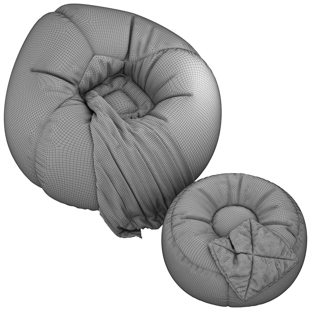 Bean Bag Chair 3D Model – Low Poly Leather Furniture Set, FBX, OBJ - View 12