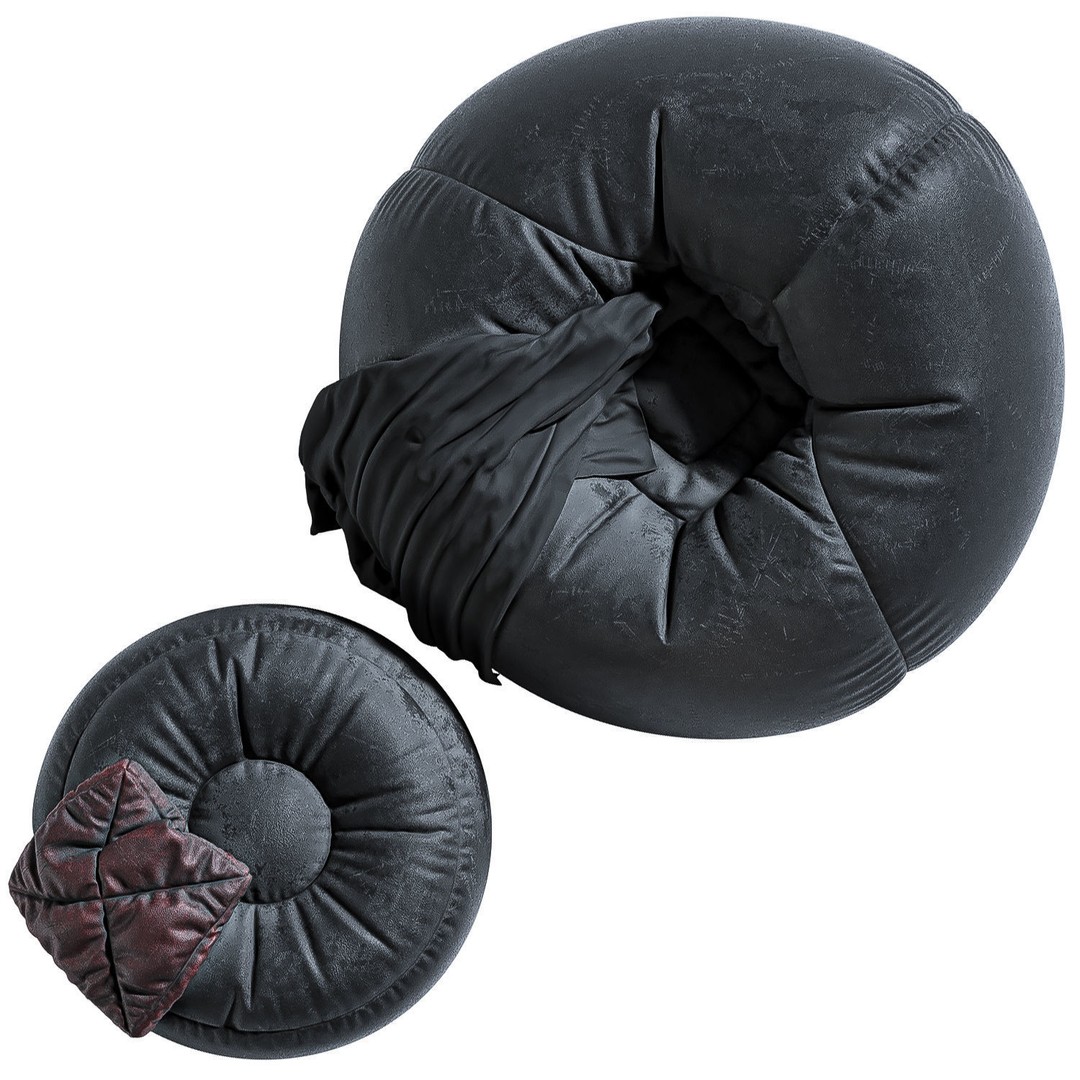 Bean Bag Chair 3D Model – Low Poly Leather Furniture Set, FBX, OBJ - View 3