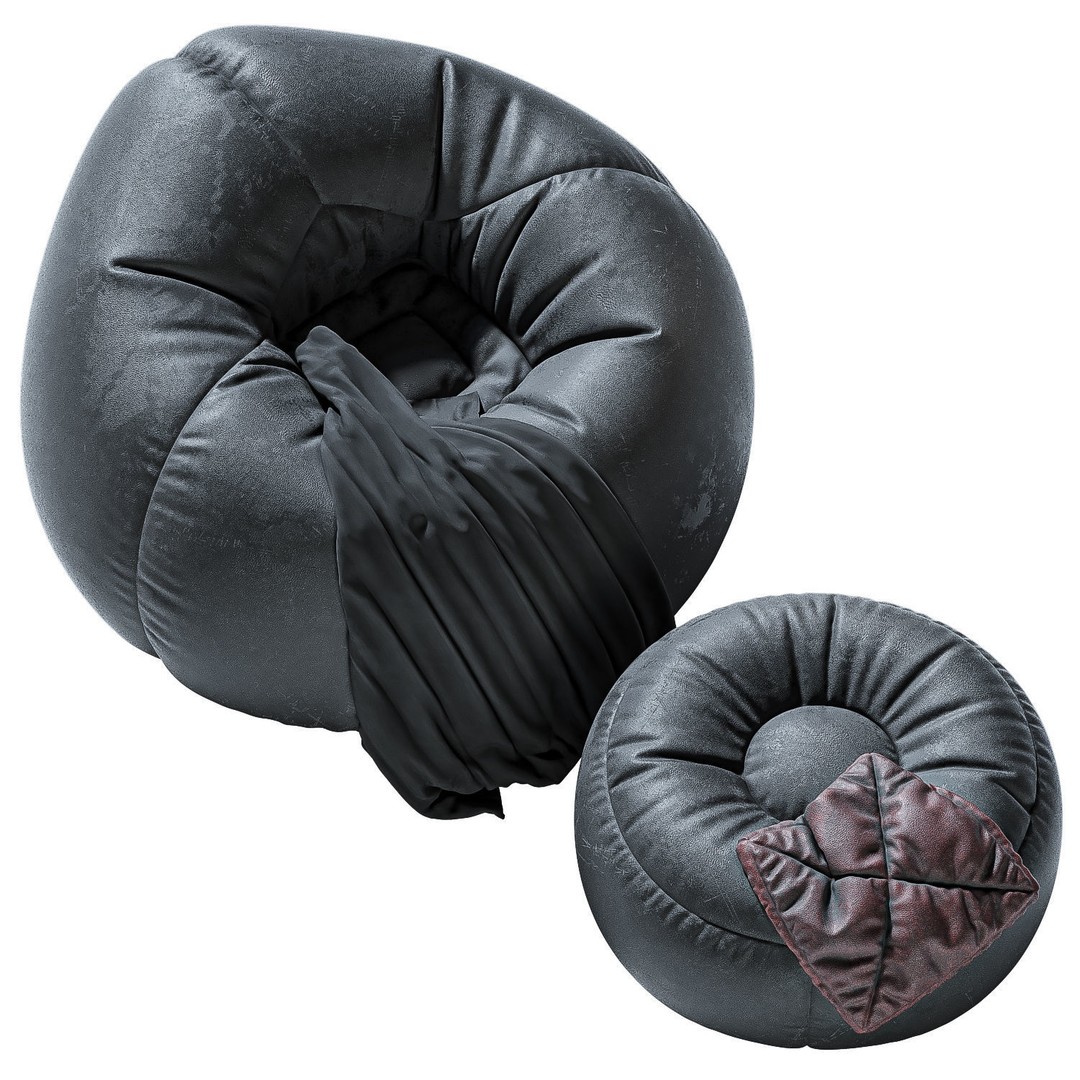Bean Bag Chair 3D Model – Low Poly Leather Furniture Set, FBX, OBJ - View 4