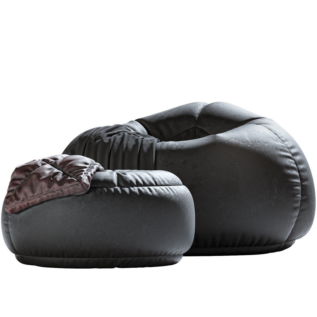 Bean Bag Chair 3D Model – Low Poly Leather Furniture Set, FBX, OBJ - View 5