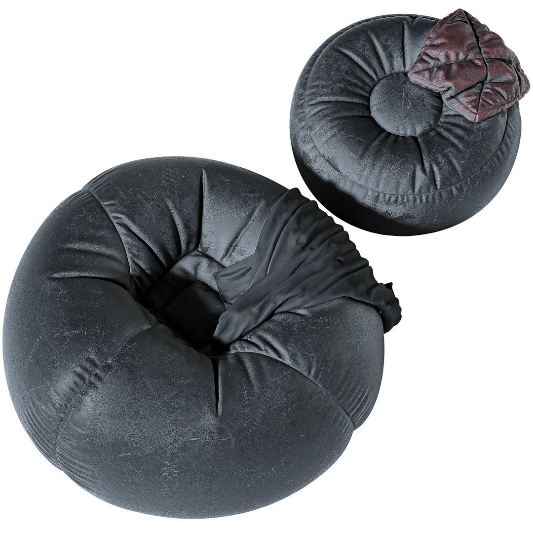 Bean Bag Chair 3D Model – Low Poly Leather Furniture Set, FBX, OBJ - View 6