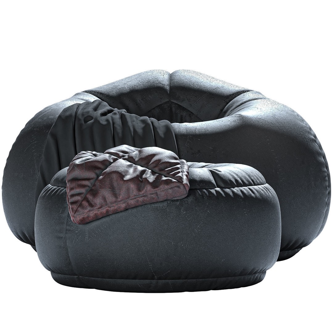 Bean Bag Chair 3D Model – Low Poly Leather Furniture Set, FBX, OBJ - View 7