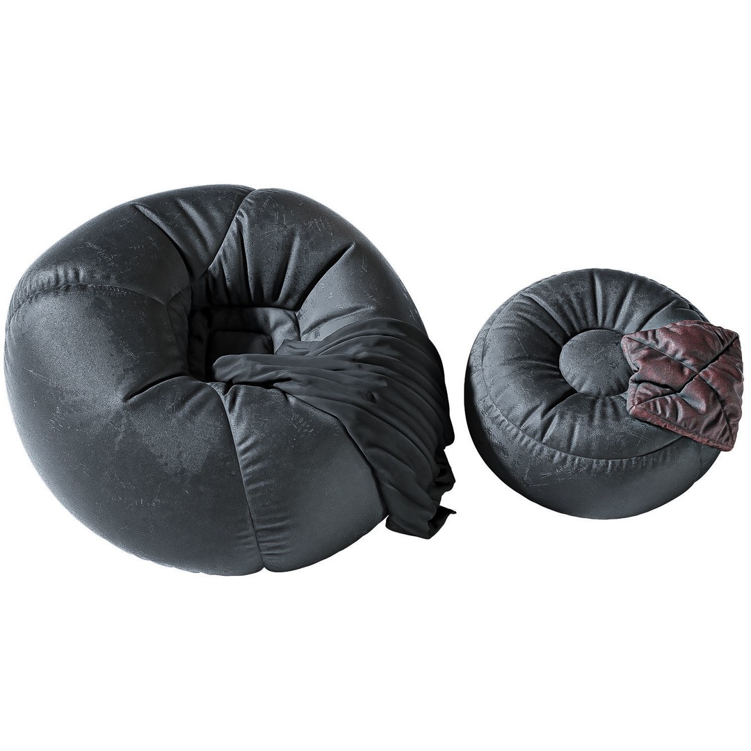 Bean Bag Chair 3D Model – Low Poly Leather Furniture Set, FBX, OBJ - View 8
