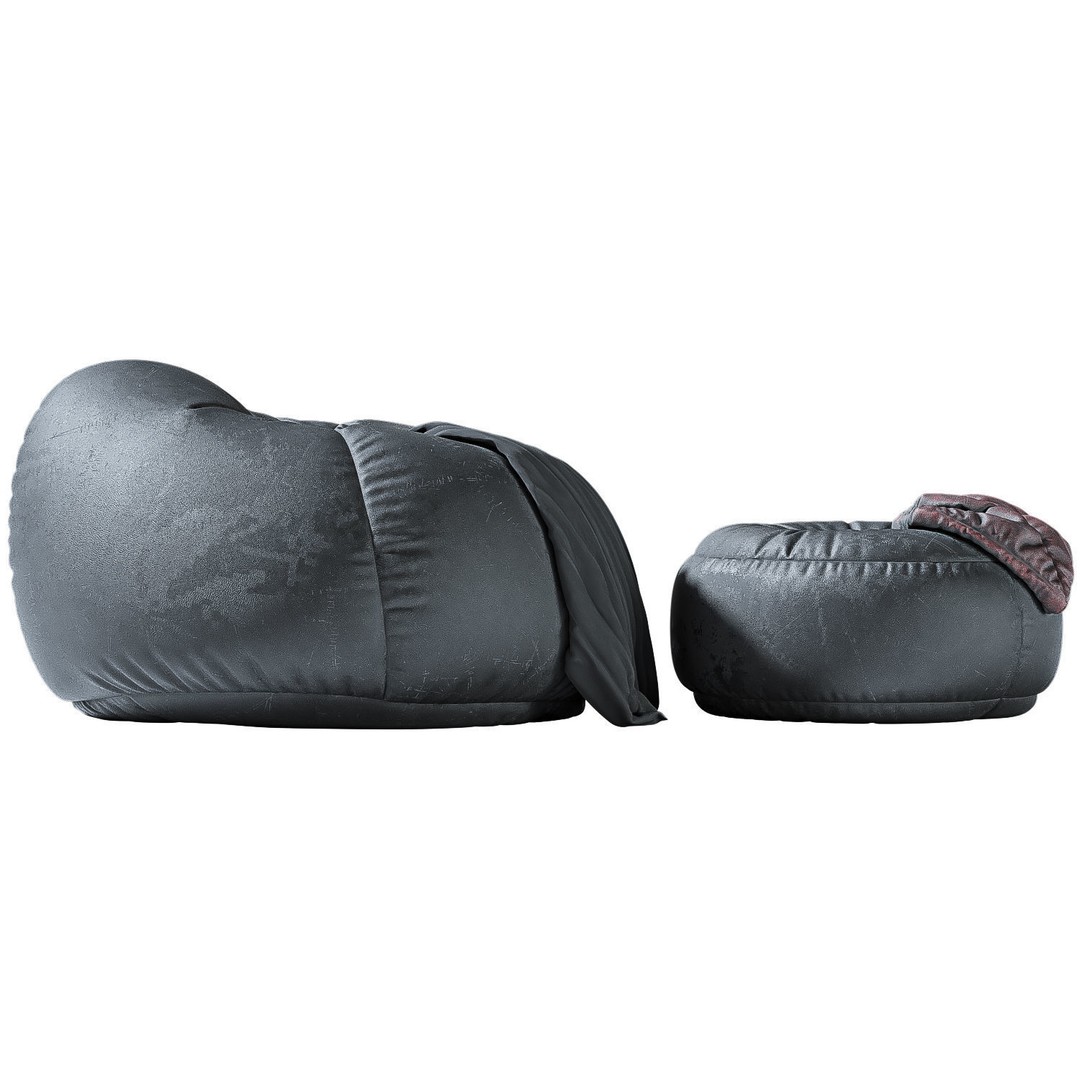 Bean Bag Chair 3D Model – Low Poly Leather Furniture Set, FBX, OBJ - View 9