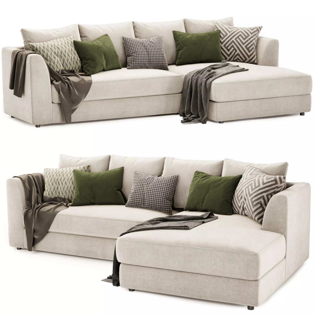 Hadleigh L Shaped Corner Chaise Sofa 3D Model – Modern Fabric Design, FBX, OBJ - View 2