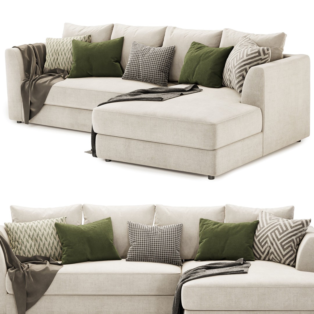 Hadleigh L Shaped Corner Chaise Sofa 3D Model – Modern Fabric Design, FBX, OBJ - View 3
