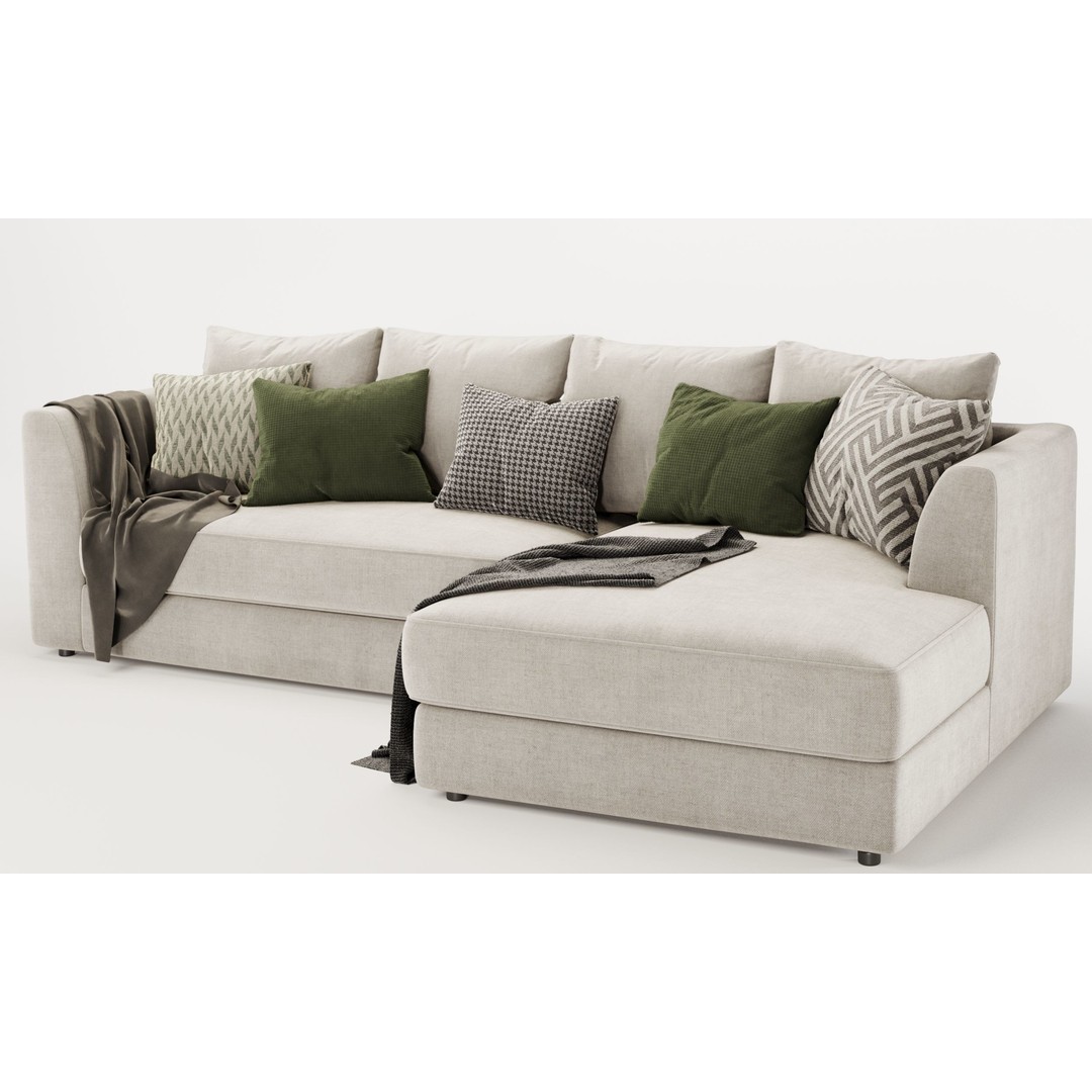 Hadleigh L Shaped Corner Chaise Sofa 3D Model – Modern Fabric Design, FBX, OBJ - View 4