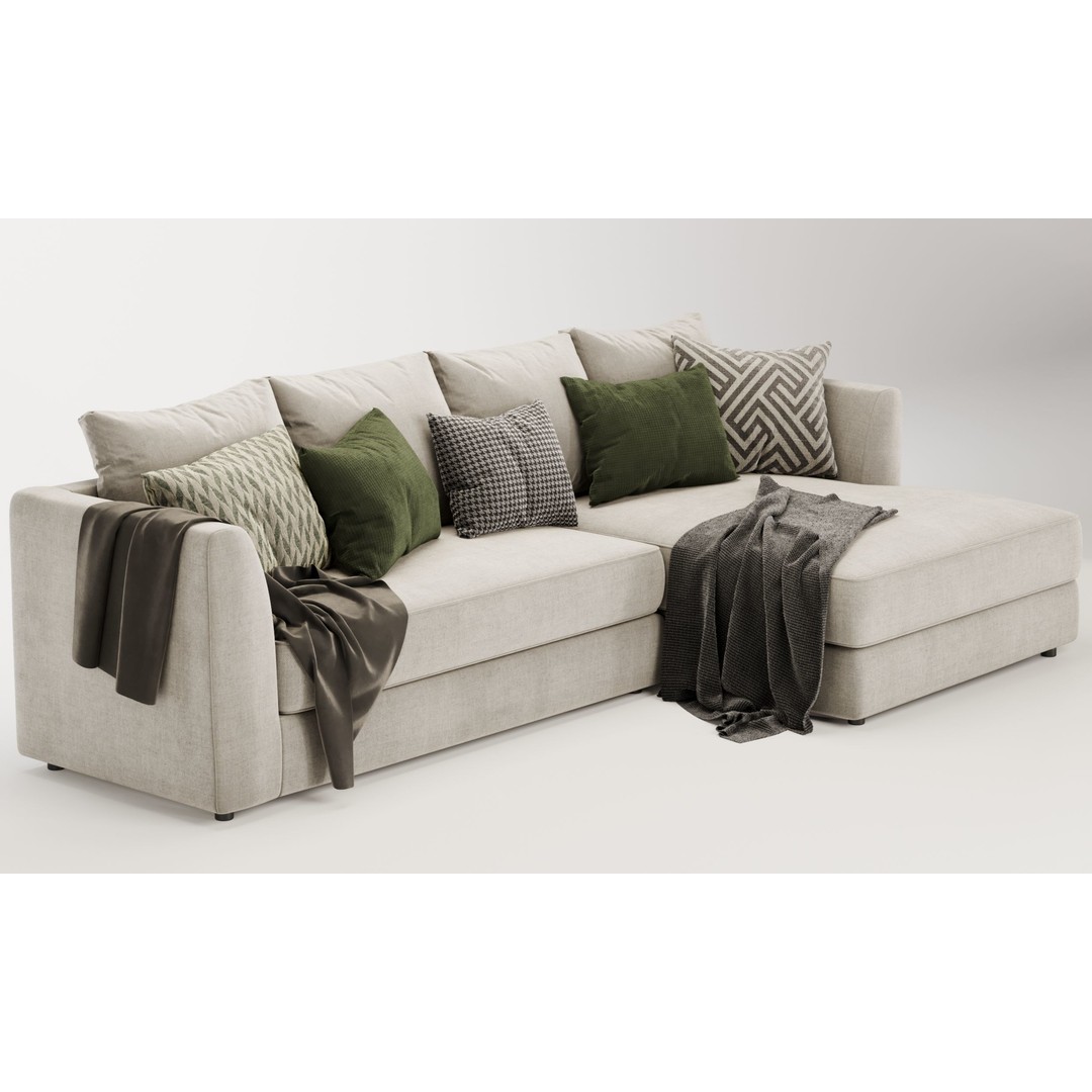 Hadleigh L Shaped Corner Chaise Sofa 3D Model – Modern Fabric Design, FBX, OBJ - View 5