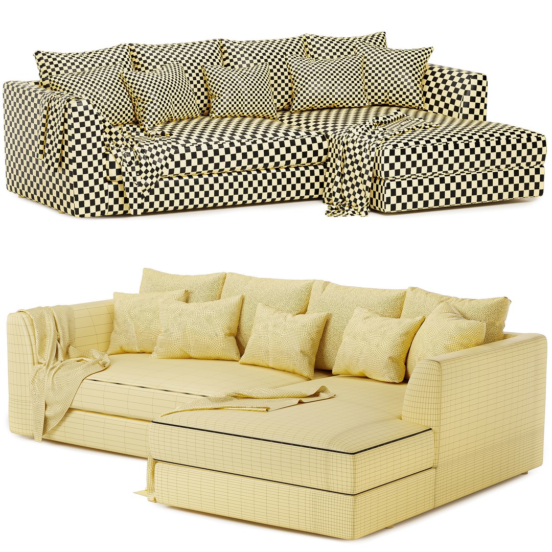 Hadleigh L Shaped Corner Chaise Sofa 3D Model – Modern Fabric Design, FBX, OBJ - View 6