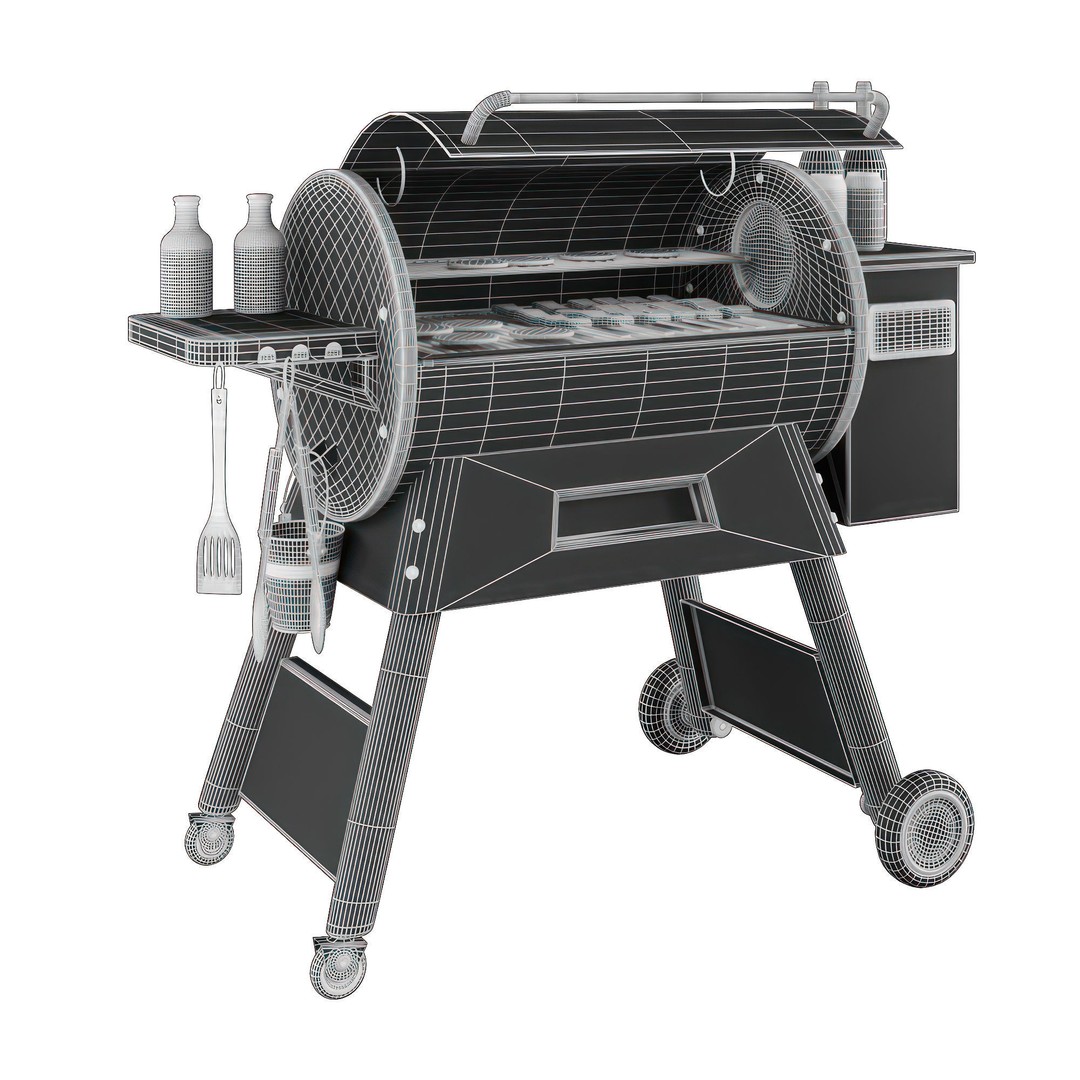 Traegar BBQ 3D Model – Outdoor Grill with Accessories, FBX, OBJ