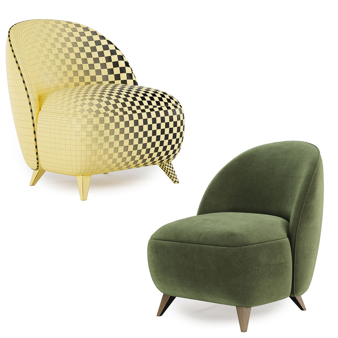 Henri Armchair 3D Model – Classic Fabric Chair, FBX & OBJ Formats - View 8
