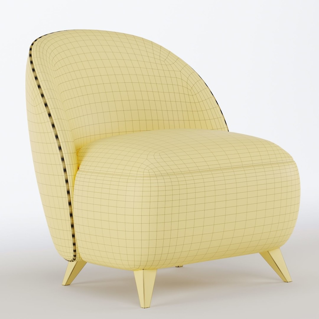 Henri Armchair 3D Model – Classic Fabric Chair, FBX & OBJ Formats - View 9
