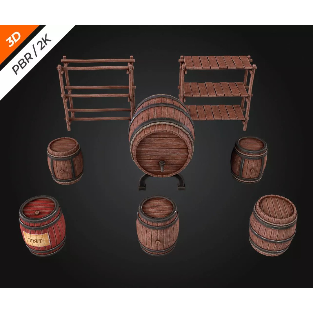 Low-Poly Barrel 3D Model – PBR Textures, FBX, Game Asset - View 11