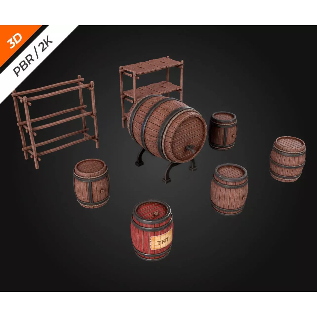 Low-Poly Barrel 3D Model – PBR Textures, FBX, Game Asset - View 12
