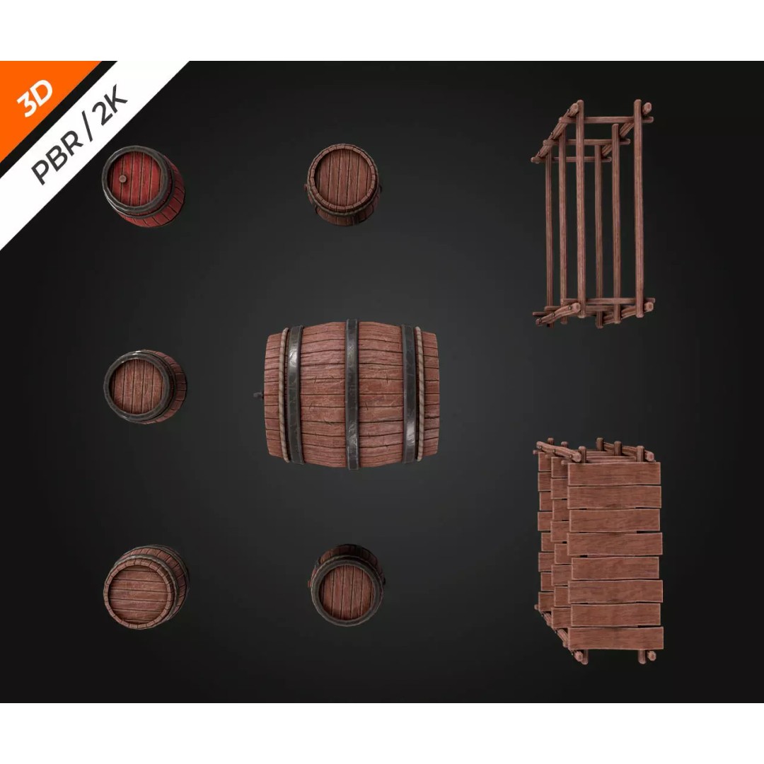 Low-Poly Barrel 3D Model – PBR Textures, FBX, Game Asset - View 13