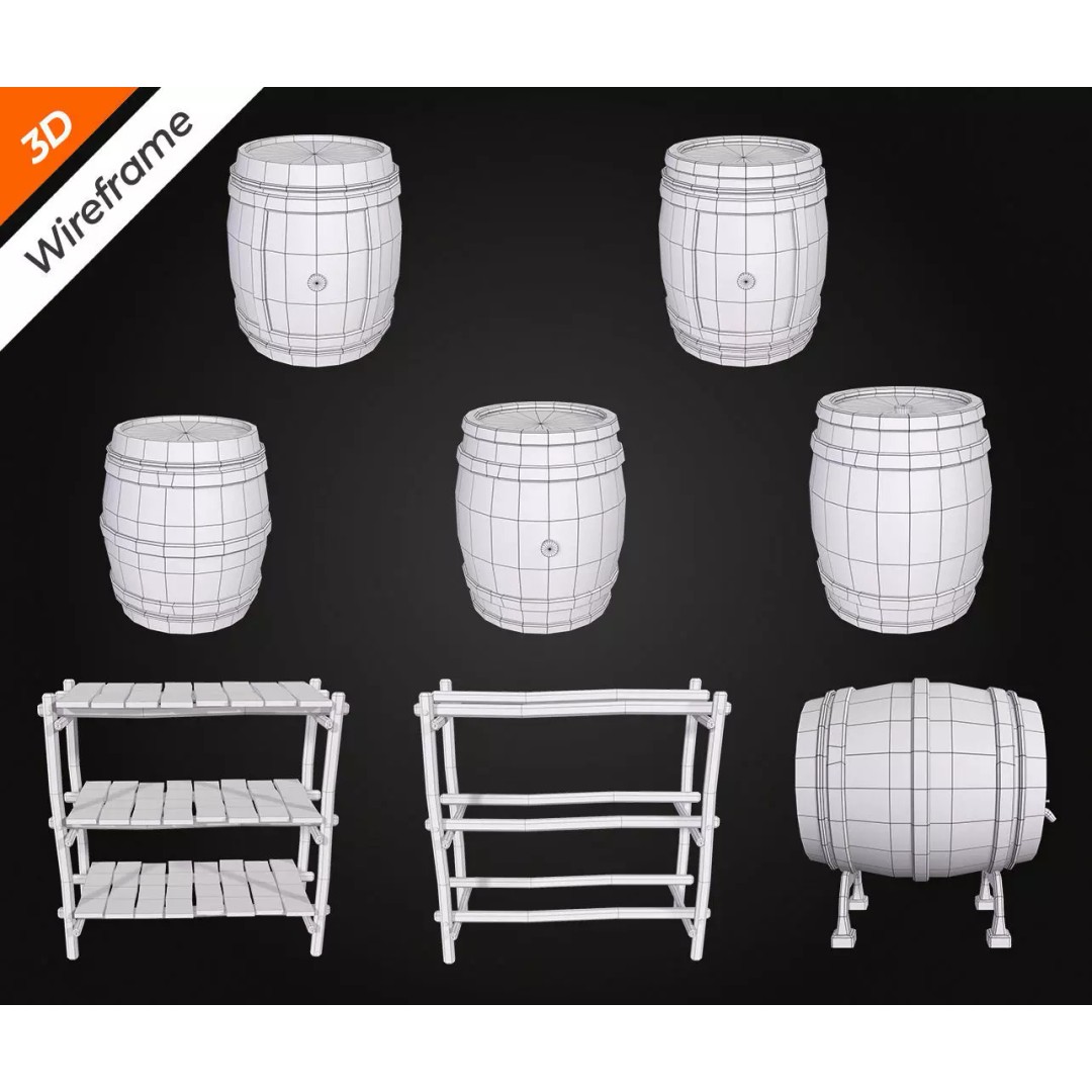 Low-Poly Barrel 3D Model – PBR Textures, FBX, Game Asset - View 14