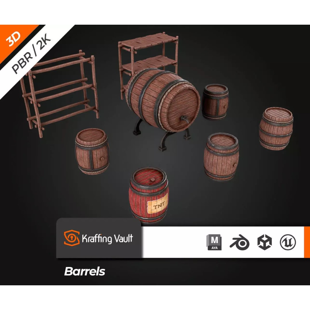 Low-Poly Barrel 3D Model – PBR Textures, FBX, Game Asset - View 2