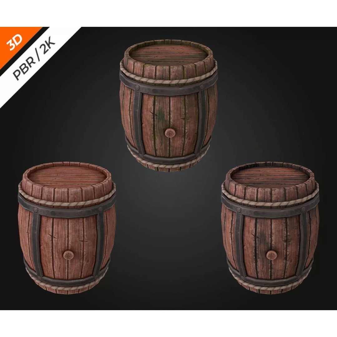 Low-Poly Barrel 3D Model – PBR Textures, FBX, Game Asset - View 3