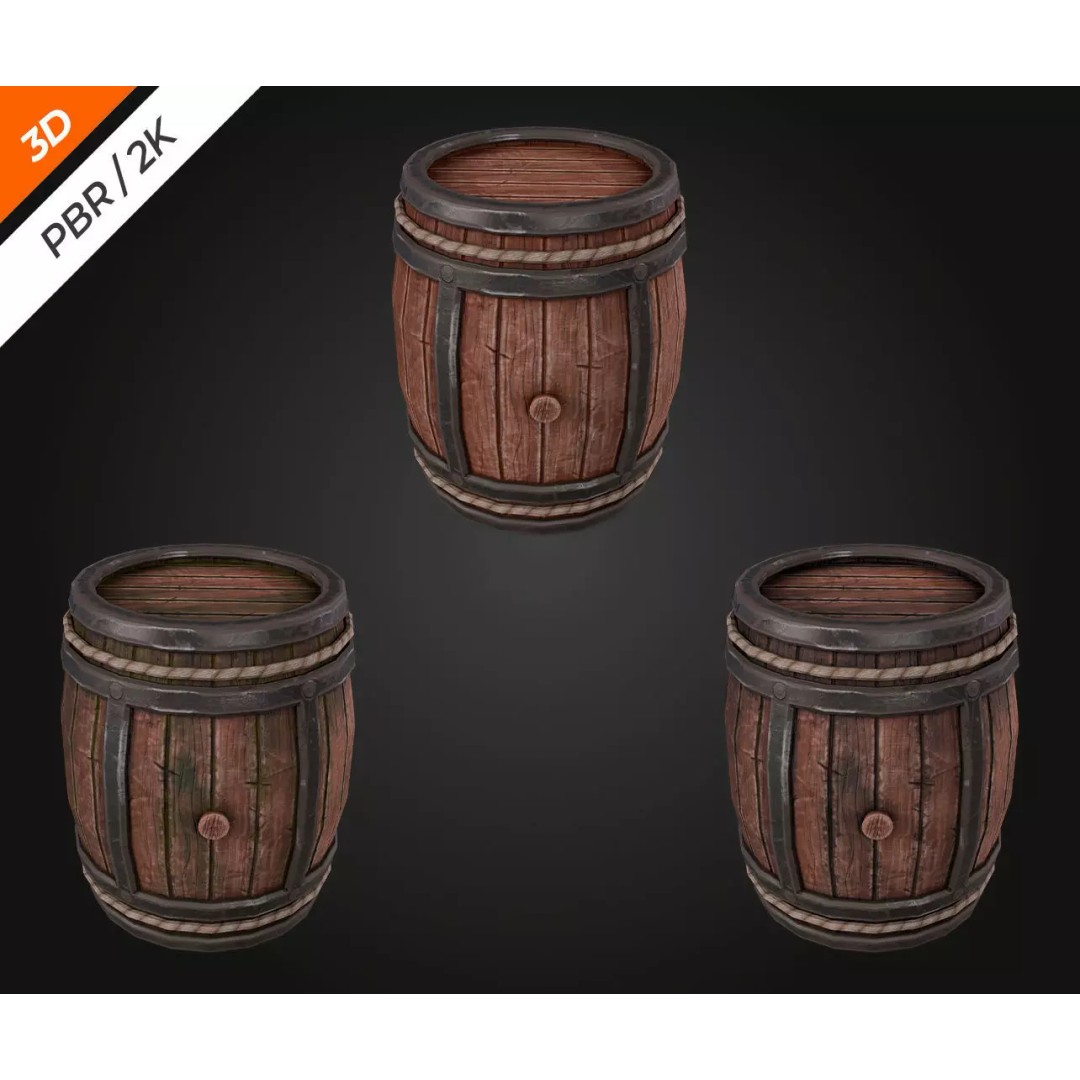 Low-Poly Barrel 3D Model – PBR Textures, FBX, Game Asset - View 4