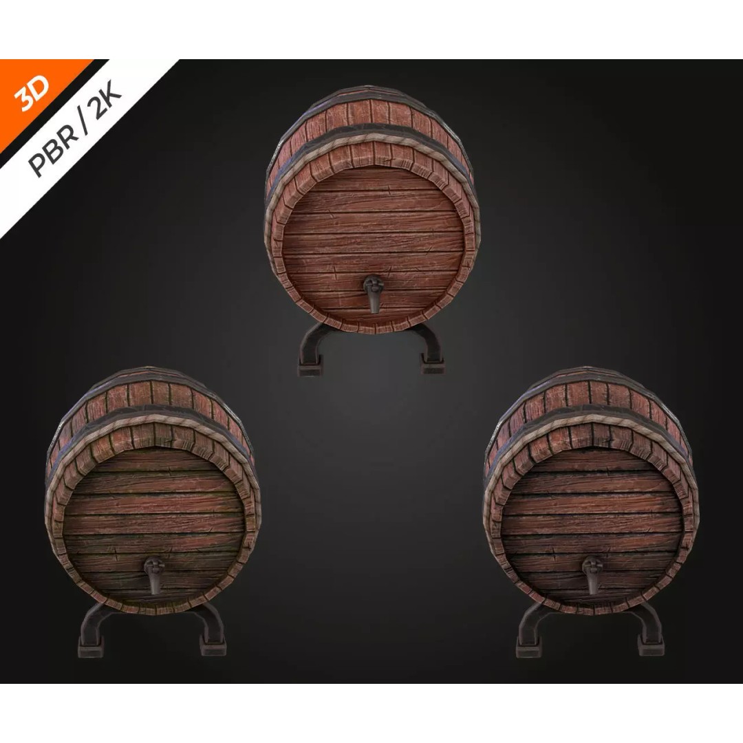 Low-Poly Barrel 3D Model – PBR Textures, FBX, Game Asset - View 5