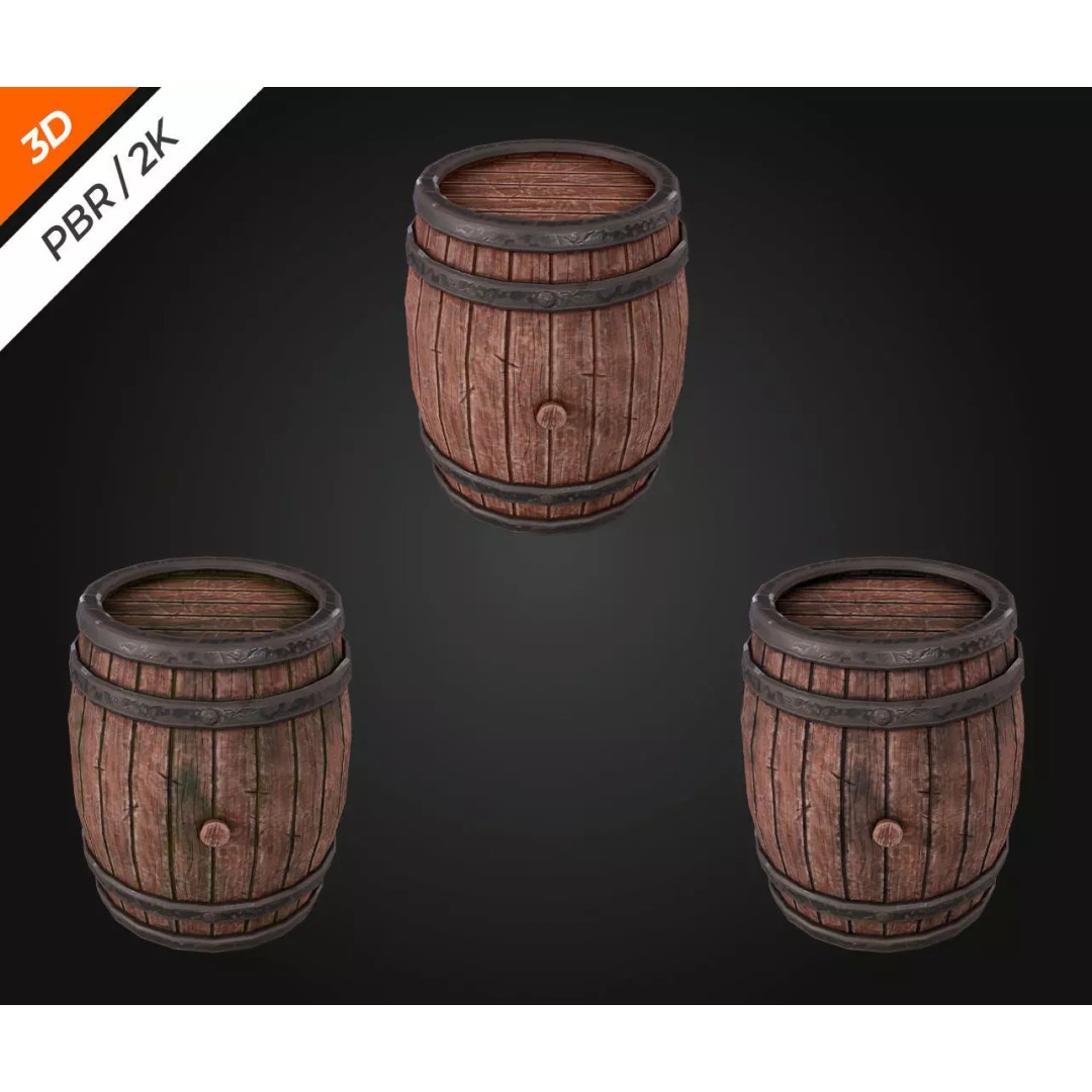 Low-Poly Barrel 3D Model – PBR Textures, FBX, Game Asset - View 7