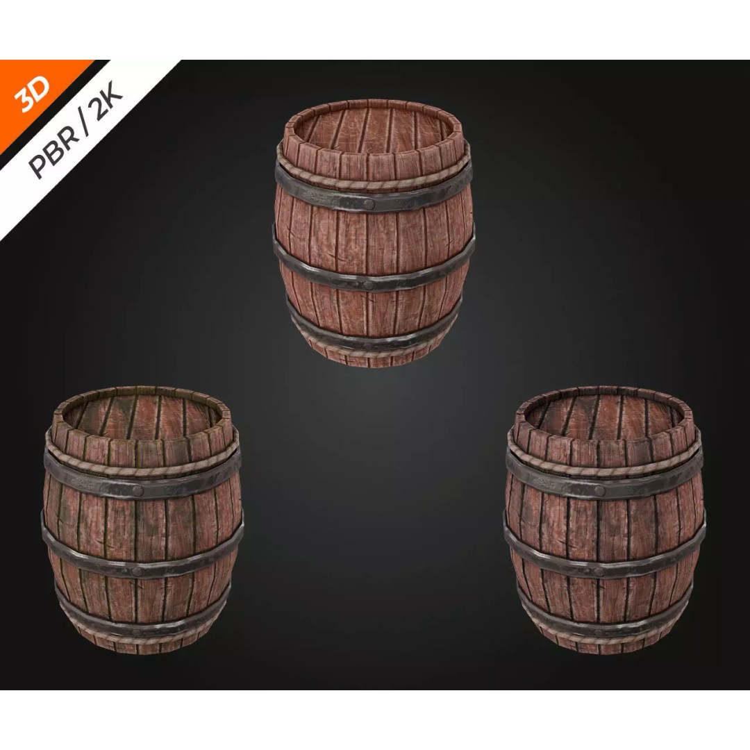Low-Poly Barrel 3D Model – PBR Textures, FBX, Game Asset - View 8