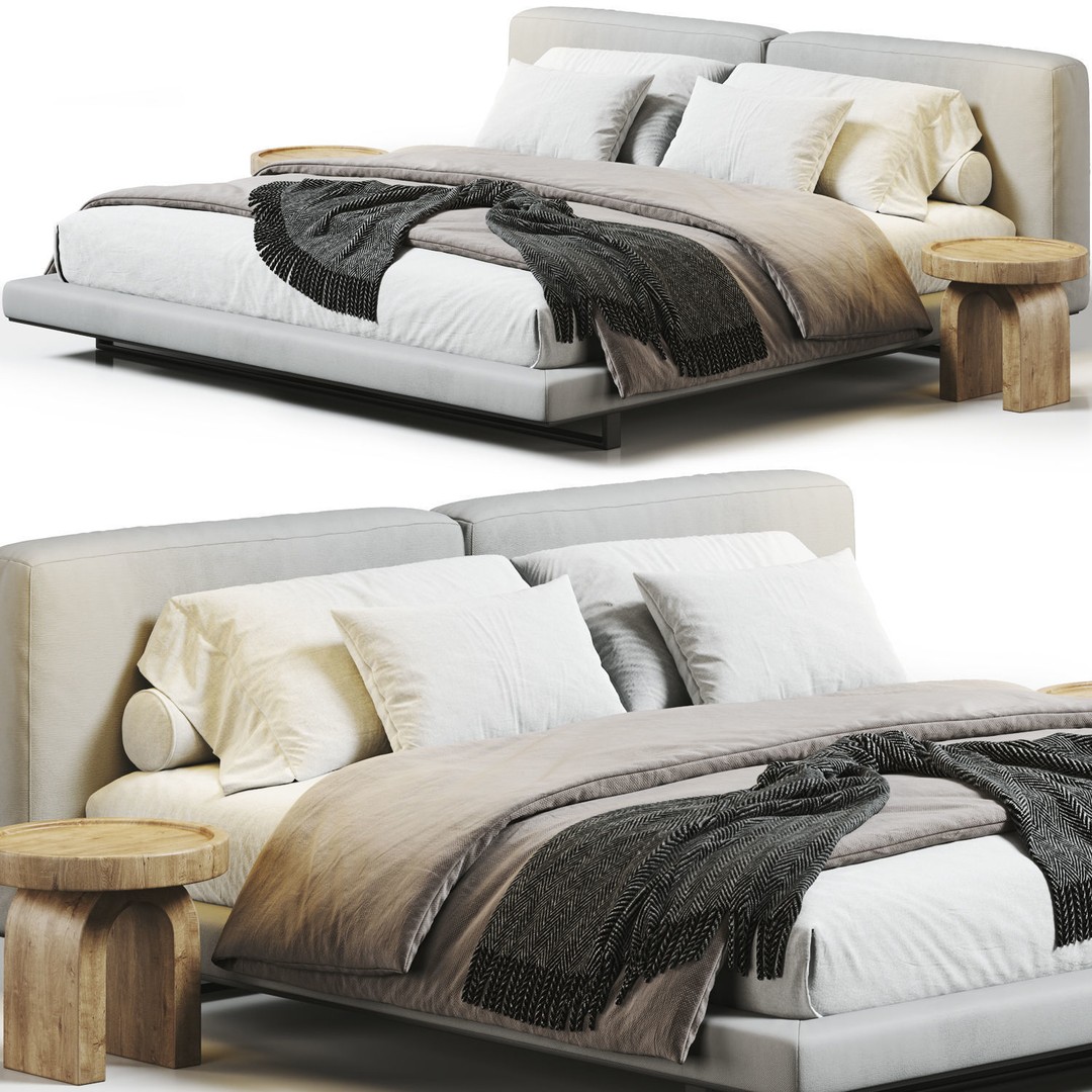 Alivar Echo Bed 3D Model – Scandinavian Double Bed with Textures - View 5