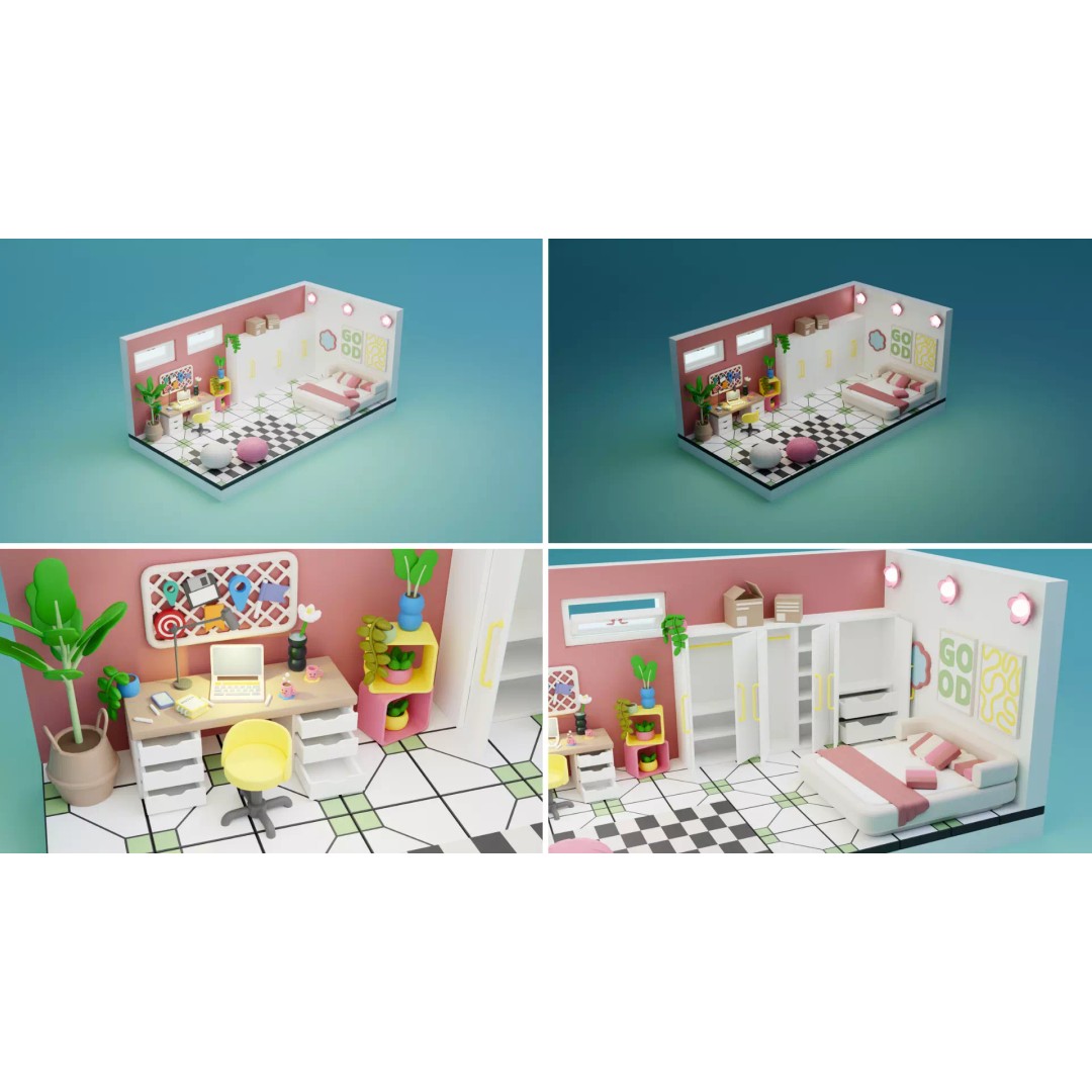 Cozy Interior Pack 3D Model – Low Poly Cartoon Furniture & Rooms for Unity - View 10