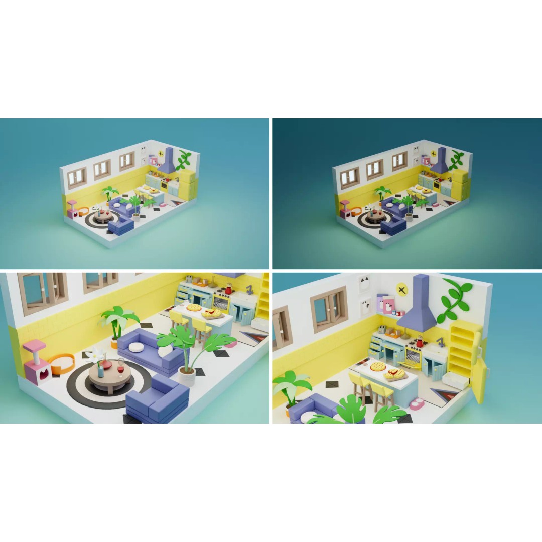 Cozy Interior Pack 3D Model – Low Poly Cartoon Furniture & Rooms for Unity - View 11