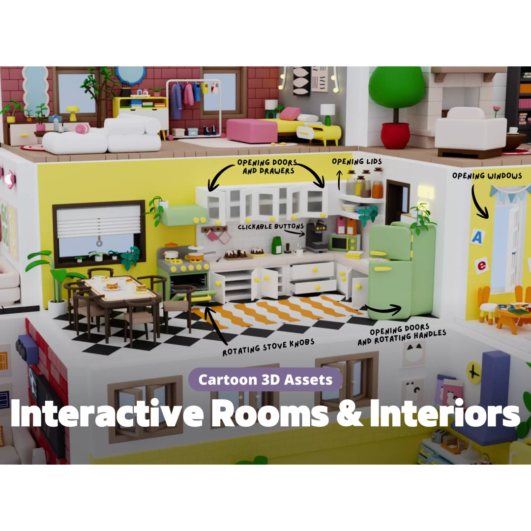 Cozy Interior Pack 3D Model – Low Poly Cartoon Furniture & Rooms for Unity - View 2