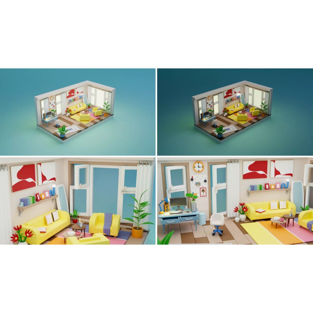 Cozy Interior Pack 3D Model – Low Poly Cartoon Furniture & Rooms for Unity - View 3