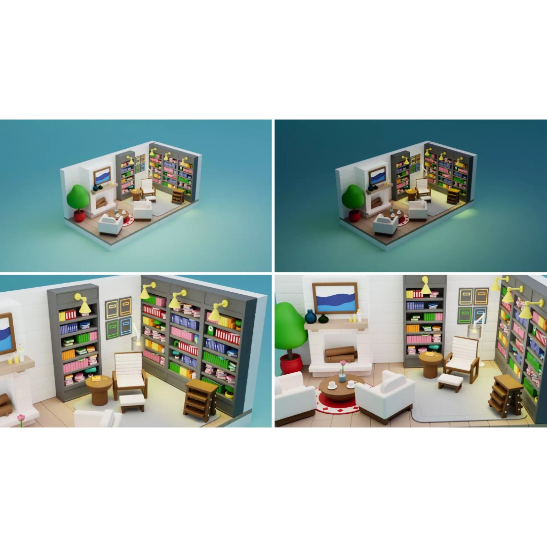 Cozy Interior Pack 3D Model – Low Poly Cartoon Furniture & Rooms for Unity - View 8