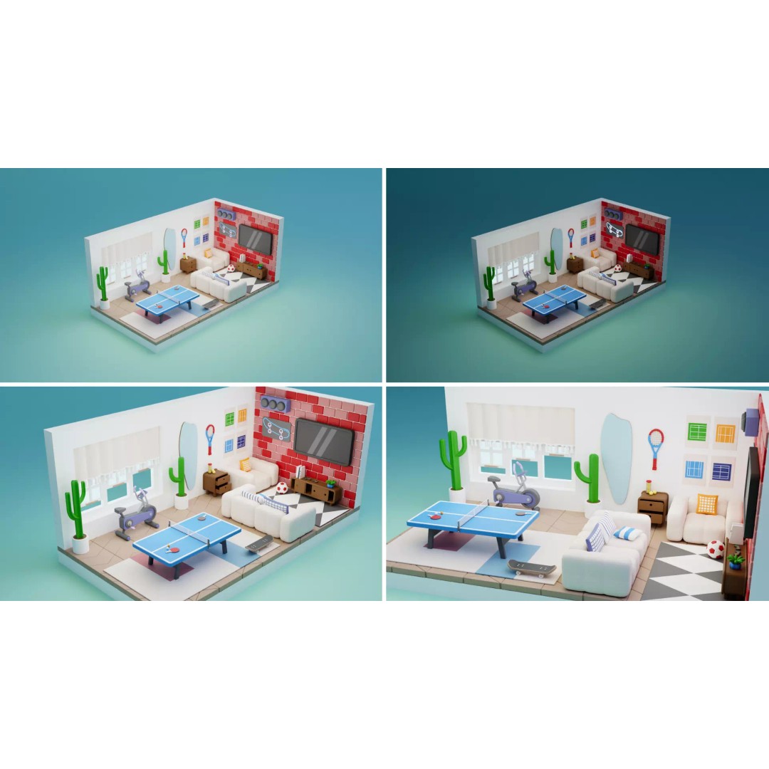 Cozy Interior Pack 3D Model – Low Poly Cartoon Furniture & Rooms for Unity - View 9