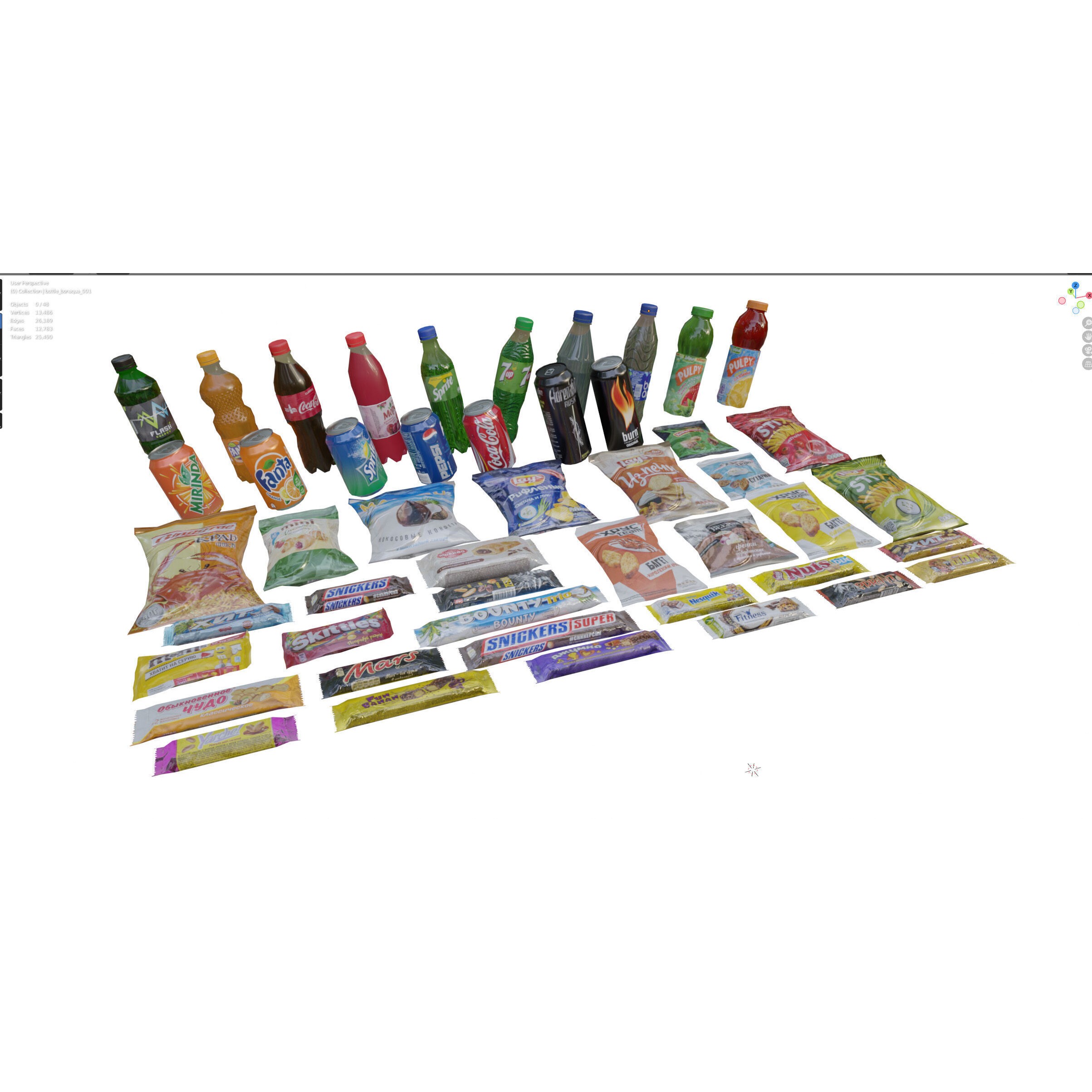 Drinks and Snacks Set - Low-Poly Game-Ready 3D Model - View 11