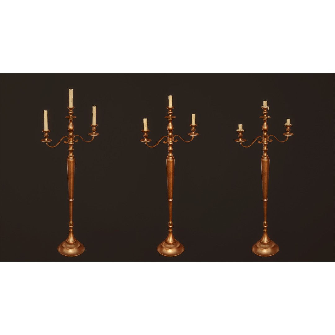 Candlesticks and Chandeliers 3D Model – PBR Game Ready Low-Poly Set - View 10