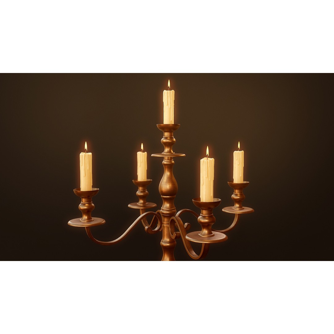 Candlesticks and Chandeliers 3D Model – PBR Game Ready Low-Poly Set - View 11