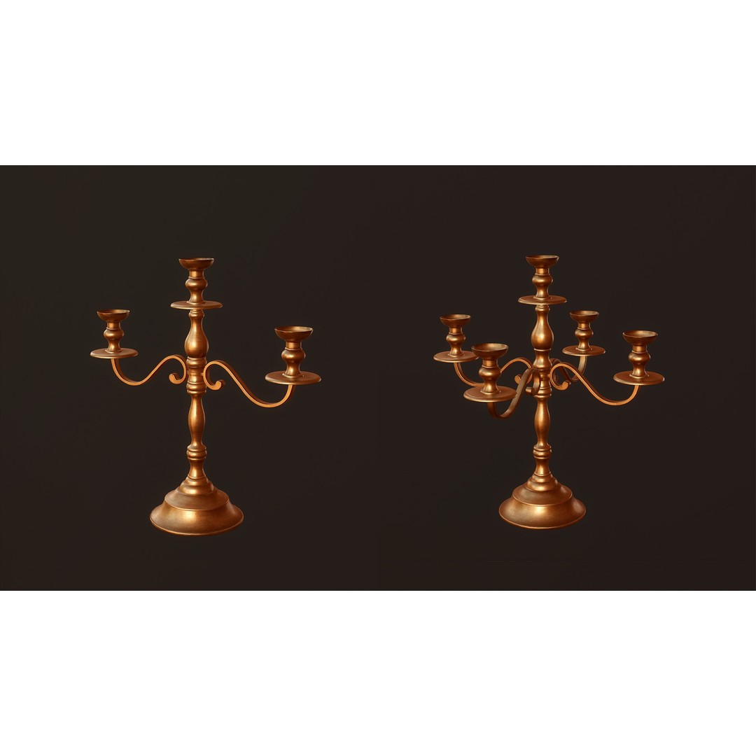Candlesticks and Chandeliers 3D Model – PBR Game Ready Low-Poly Set - View 12