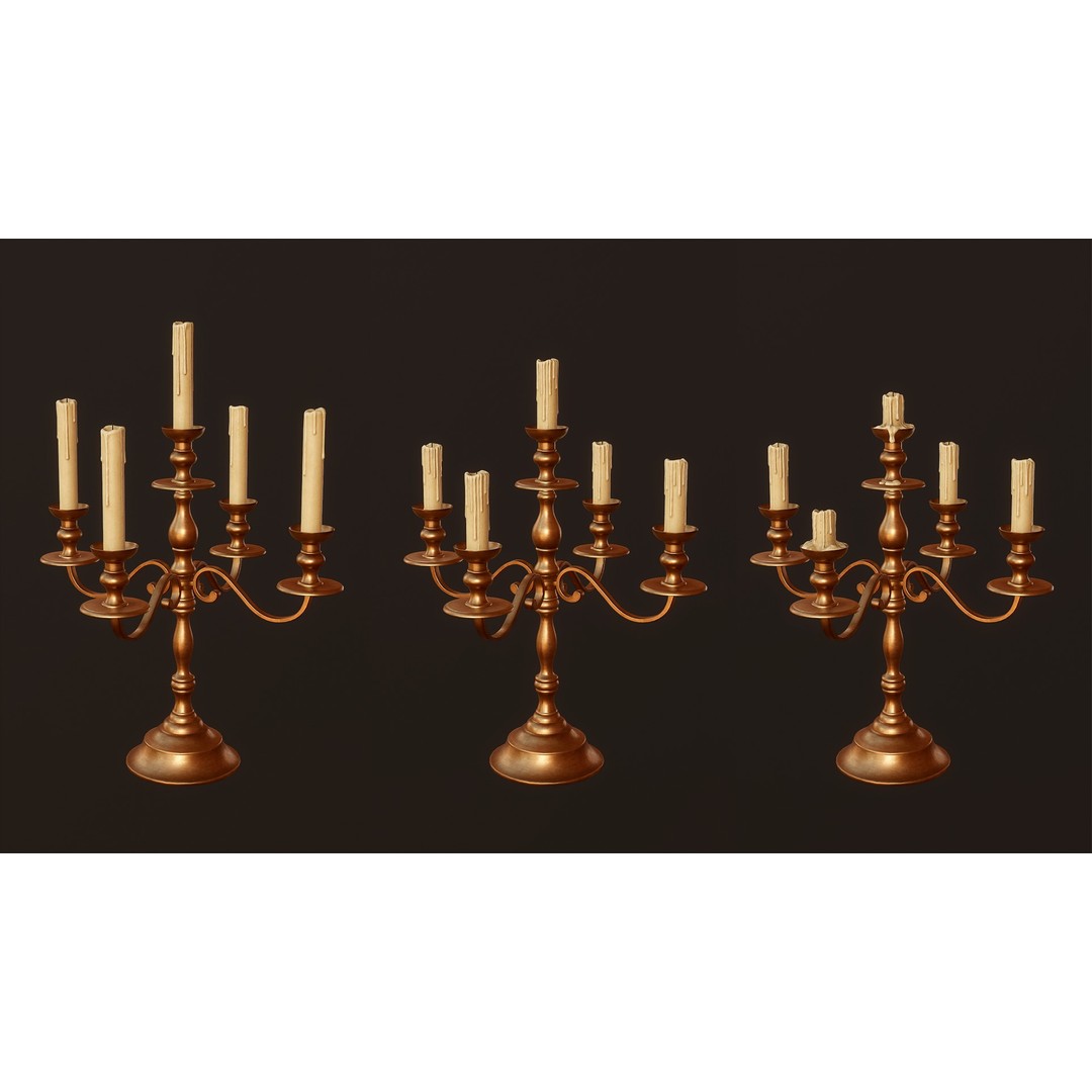 Candlesticks and Chandeliers 3D Model – PBR Game Ready Low-Poly Set - View 13
