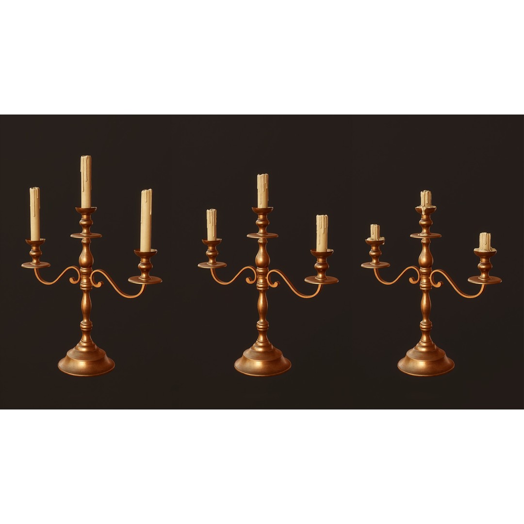 Candlesticks and Chandeliers 3D Model – PBR Game Ready Low-Poly Set - View 14