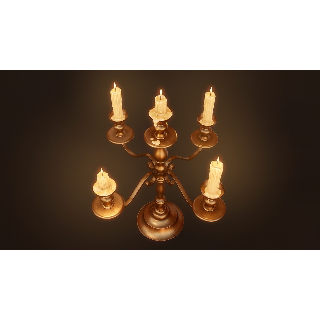 Candlesticks and Chandeliers 3D Model – PBR Game Ready Low-Poly Set - View 15