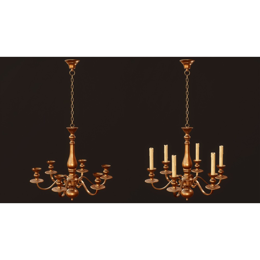 Candlesticks and Chandeliers 3D Model – PBR Game Ready Low-Poly Set - View 5