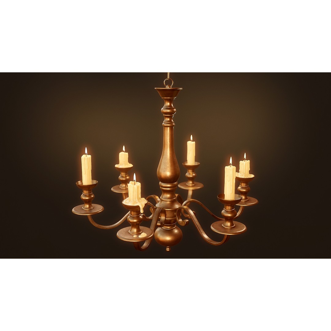 Candlesticks and Chandeliers 3D Model – PBR Game Ready Low-Poly Set - View 7