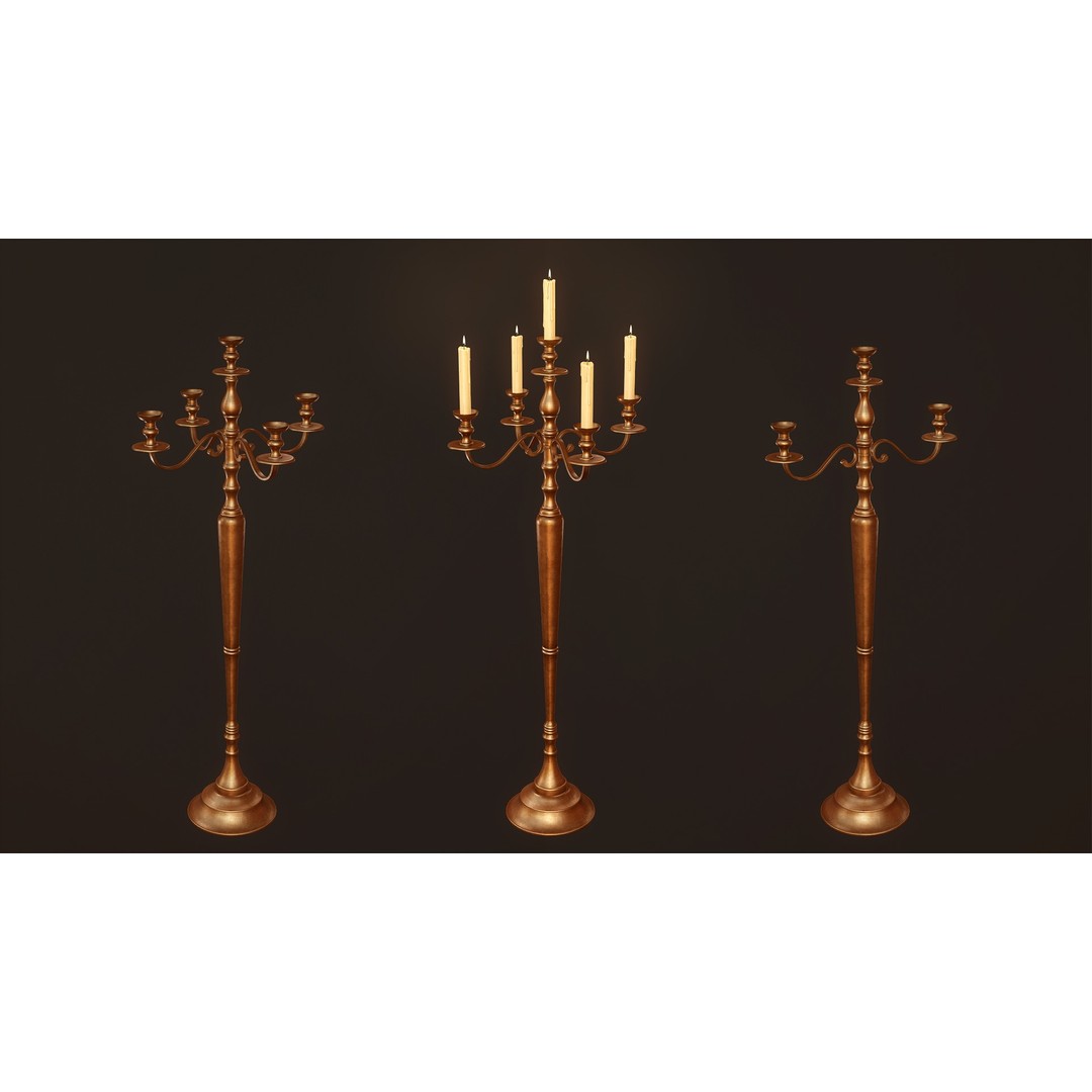Candlesticks and Chandeliers 3D Model – PBR Game Ready Low-Poly Set - View 8